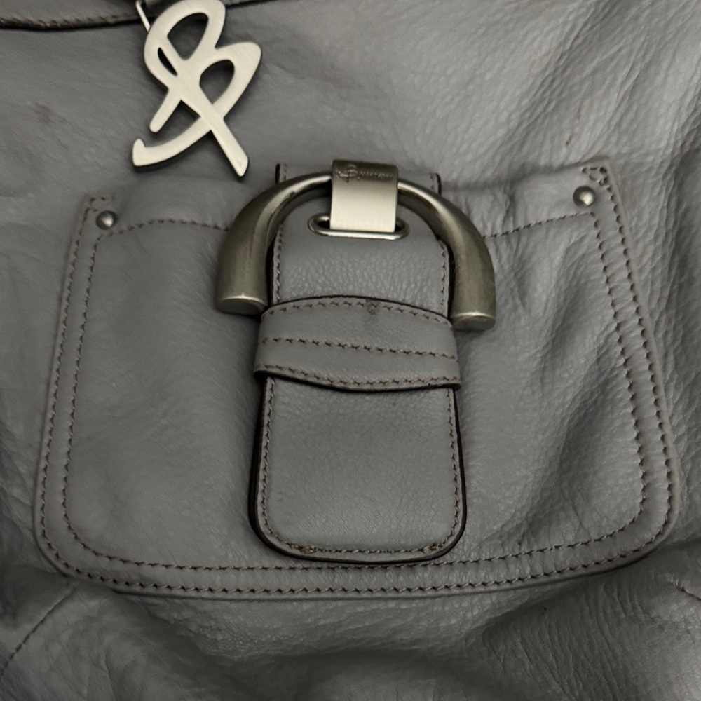 B. Makowsky Gray Leather Bag with Silver Details